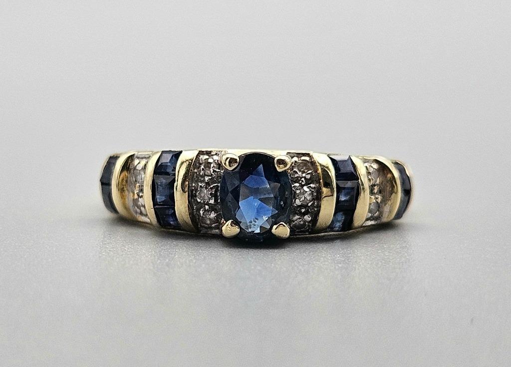 Bague vintage en or, pierre précieuse, saphir et diamant. 20, Enlèvement ou Envoi, Or, Bague, Avec pierre précieuse