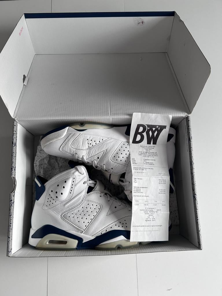 Air Jordan Retro 6 “Midnight Navy”, Wit, Ophalen of Verzenden, Zo goed als nieuw, Sneakers