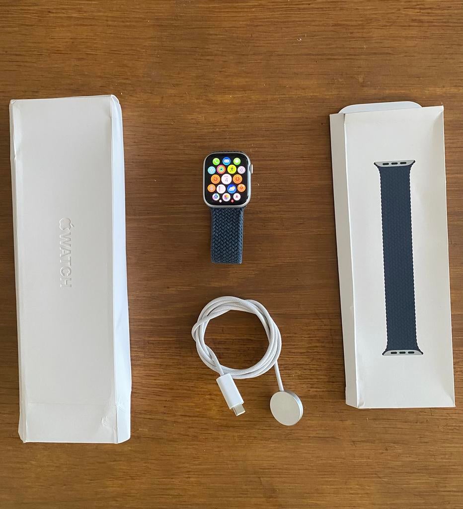 Apple Watch Series 9 GPS, Boîtier en alu argent de 45 mm, Ophalen, GPS, Zo goed als nieuw, Zilver