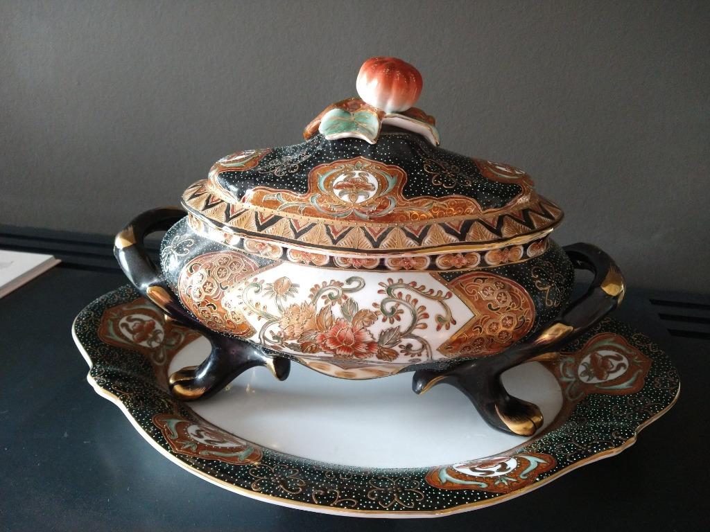 Japans aardewerk - Satsumi - kom + dienblad, Antiek en Kunst, Ophalen