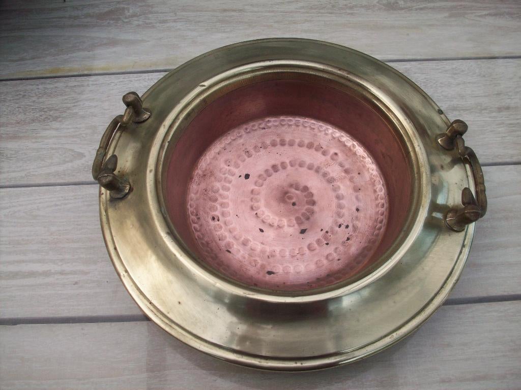 grote zware rood met geel kopere fruitschaal., Antiek en Kunst, Ophalen of Verzenden, Koper