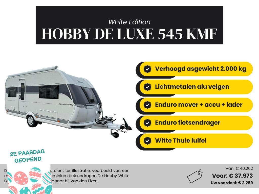 Hobby De Luxe 545 KMF White Edition Actiepakket, Caravans en Kamperen, Caravans, Bedrijf, tot en met 6, 1250 - 1500 kg, Treinzit