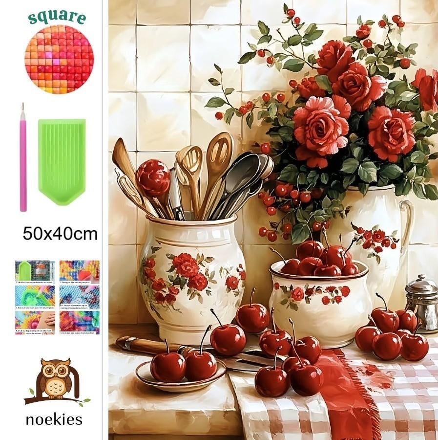 Décoration de cuisine n 3 Diamond Painting 50x40 cm (carrée, Hobby & Loisirs créatifs, Neuf, Autocollant, Natuur en Bloemen, Autres marques