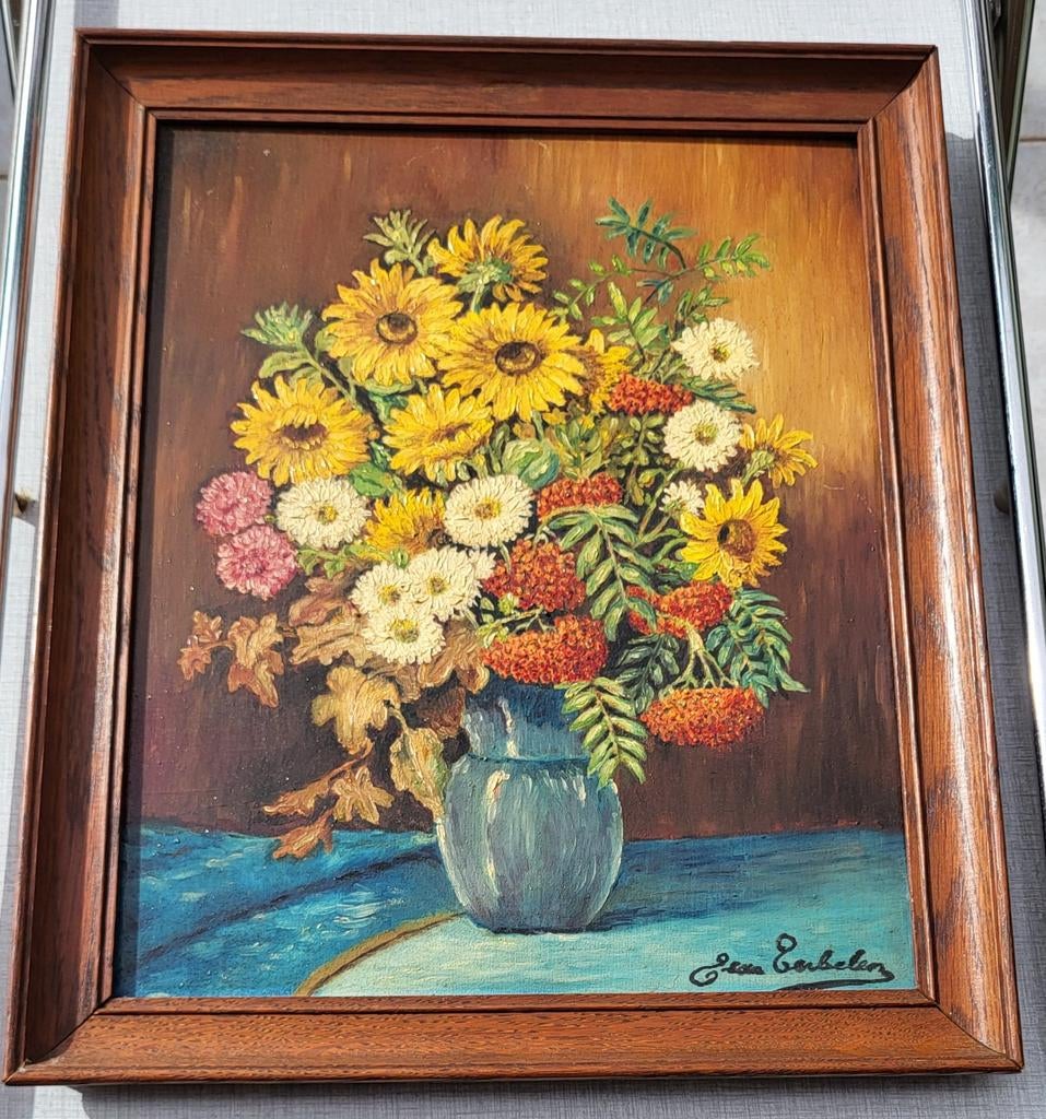 2 Oude pen schilderij op triplex, Antiek en Kunst, Ophalen