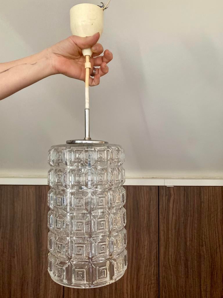Vintage mid-century modern hanglamp, Ophalen of Verzenden, Gebruikt, Glas, Mid-century modern