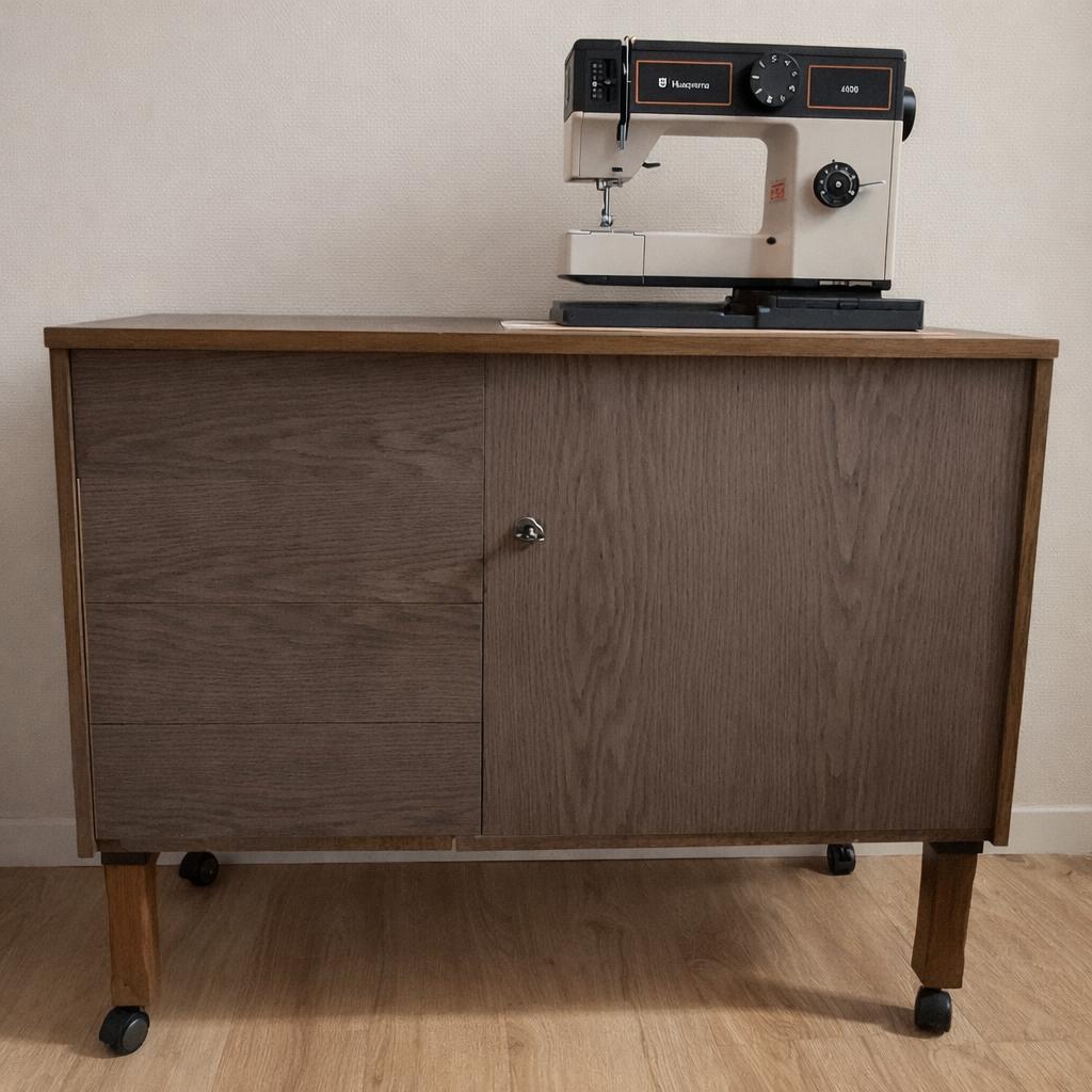 Naaimachine - Husqvarna 4100 incl. houten meubel op wielen, Hobby en Vrije tijd, Naaimachines en Toebehoren, Zo goed als nieuw