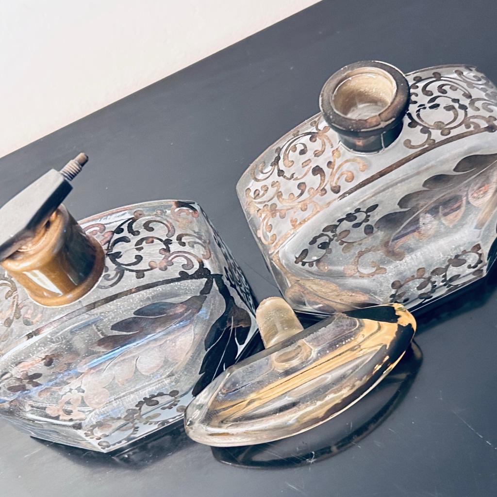 Set Art Déco - verre en cristal avec revêtement argenté, Antiquités & Art, Envoi