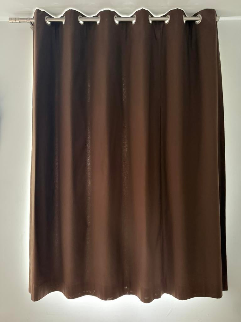 Gordijnen verduisterend met roede, Huis en Inrichting, Stoffering | Gordijnen en Lamellen, Ophalen, Gebruikt, Bruin, 150 tot 200 cm