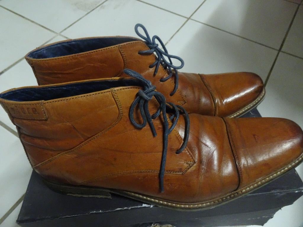 bottillon bottine boots en cuir taille 45, Chaussures à lacets, Comme neuf, Brun, Enlèvement