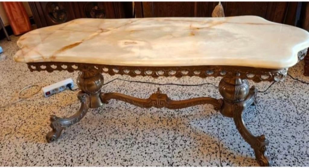 Zeer mooie woonkamertafel met marmeren blad, Ophalen, Zo goed als nieuw