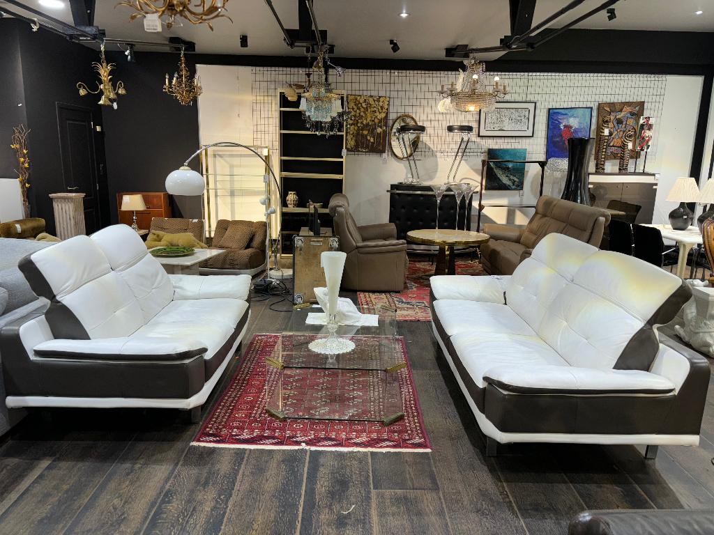 Salon cuir  bicolore noir et blanc, Enlèvement ou Envoi, ., ., Cuir