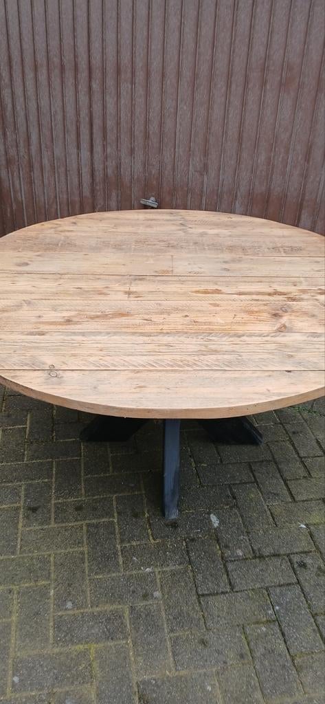 Table de jardin ronde en bois, table à manger, diamètre 150, Enlèvement, Bois