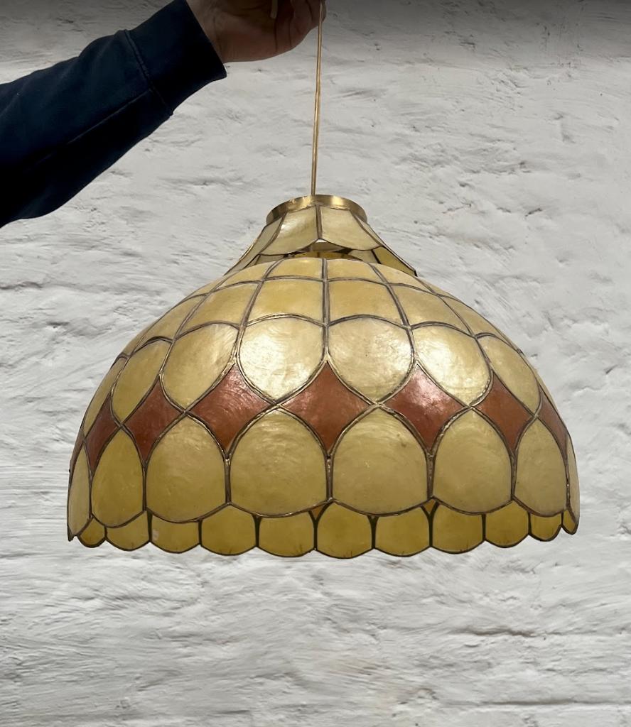 Vintage Retro Hanglamp Jaren '70 – Tiffany Look – Kunststof, Ophalen, Overige kleuren, 25 tot 50 cm, Rond