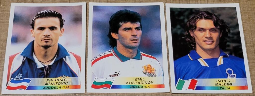 Football Stars: 3 oude Panini stickers, Ophalen of Verzenden, Zo goed als nieuw, Poster, Plaatje of Sticker