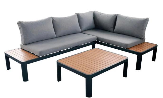 Ensemble de salon gris foncé, Table d'appoint, Aluminium, Comme neuf, Sets de jardin