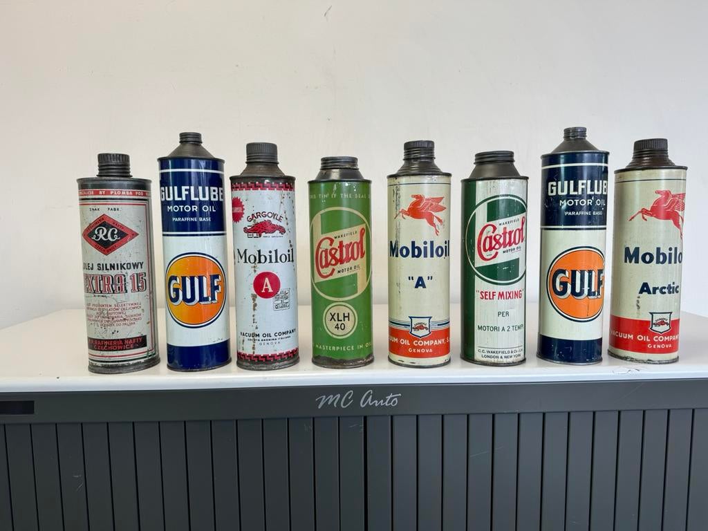 Divers bidons d'huile Gulf/Mobiloil/Castrol, Collections, Enlèvement ou Envoi, Utilisé, Emballage