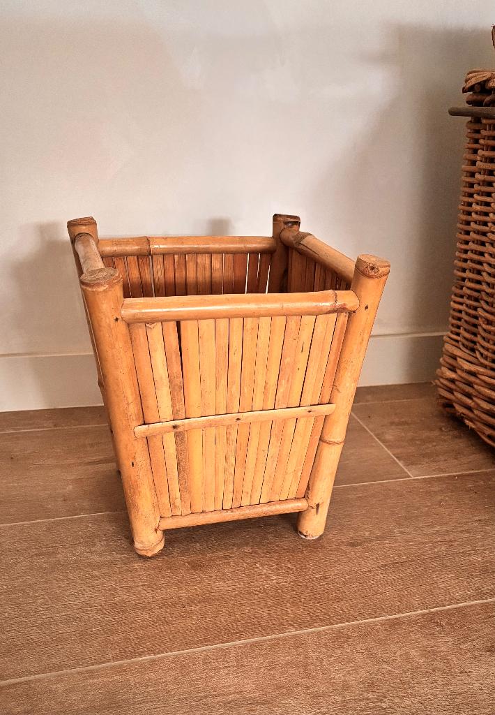 Jardinière rétro vintage en bambou, pot de fleurs carré, Jardin & Terrasse, Pots de fleurs, Comme neuf, Autres matériaux, Intérieur