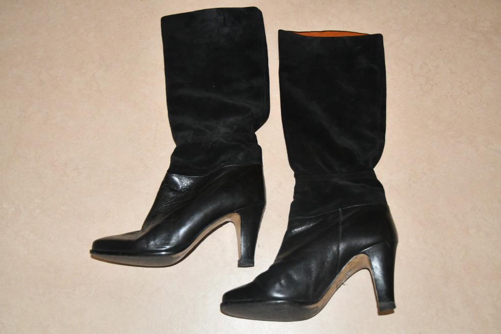 Zwarte lederen dameslaarzen met daim schacht - maat 37,5, Enlèvement ou Envoi, Onbekend, Porté, Bottes hautes
