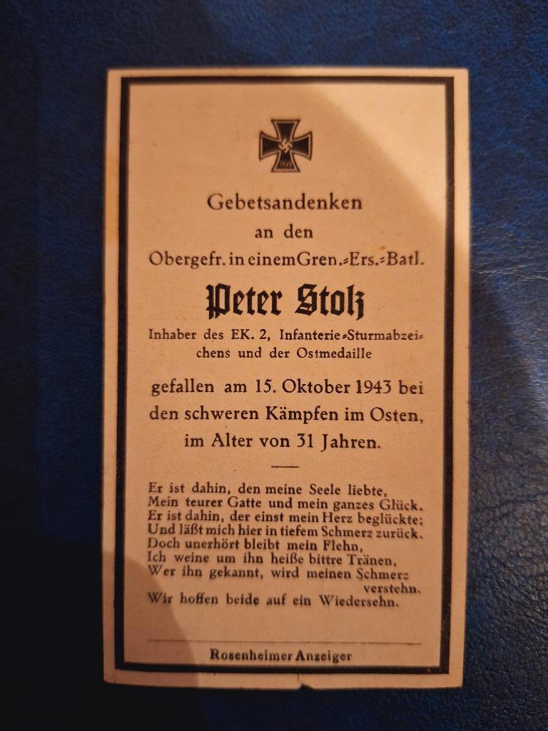 WO2 Duits doodsprentje 1943, Verzamelen, Ophalen of Verzenden