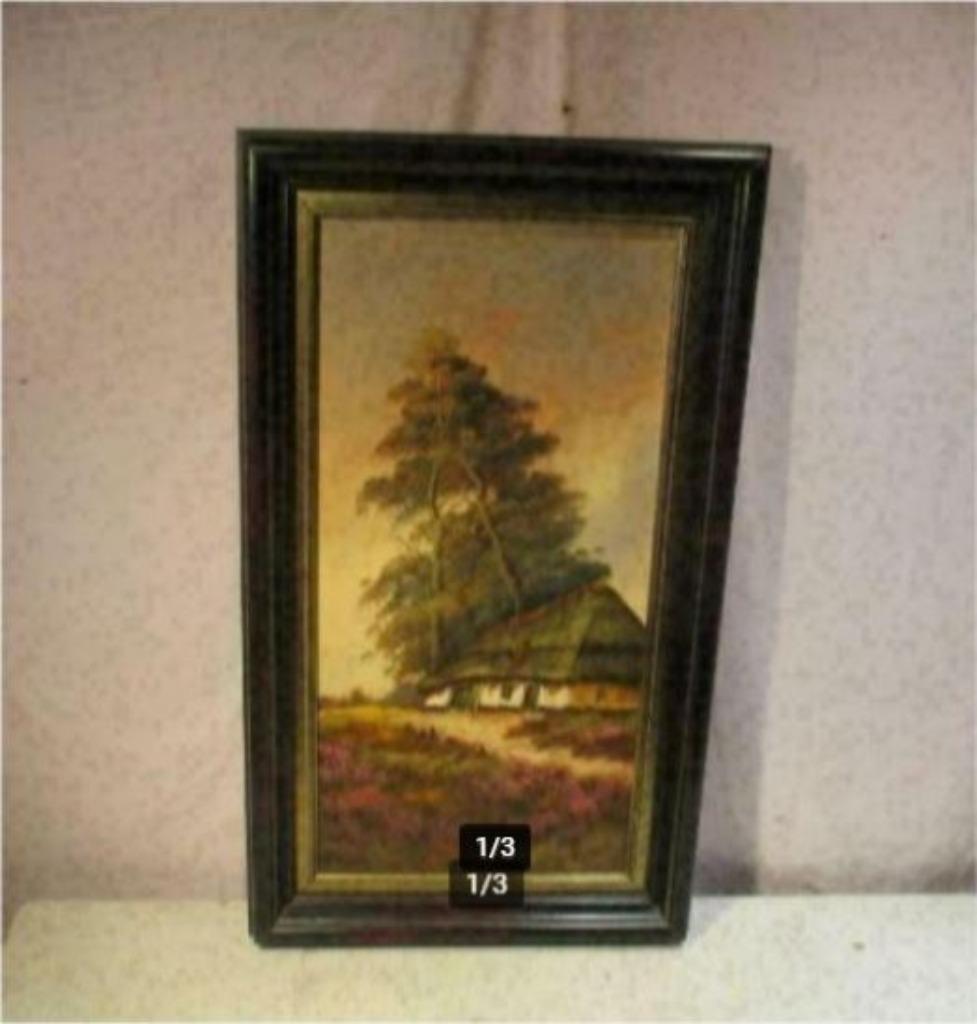 Mooi Geschilderd Werk 'Huisje op de Heide' - V Hout, Antiek en Kunst, Ophalen of Verzenden