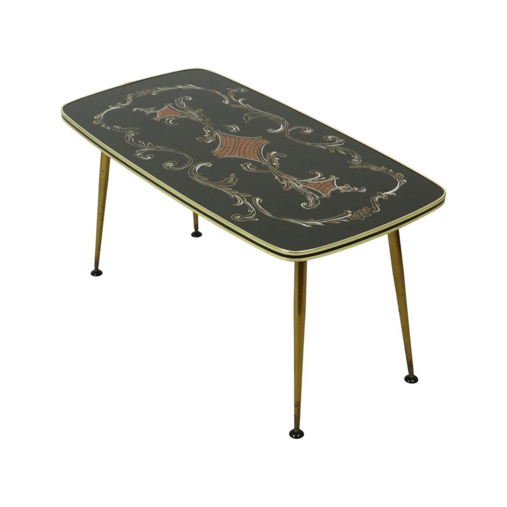 Fifties Rockabilly Salontafel Glas Conische Gouden Poten 90c, Ophalen of Verzenden