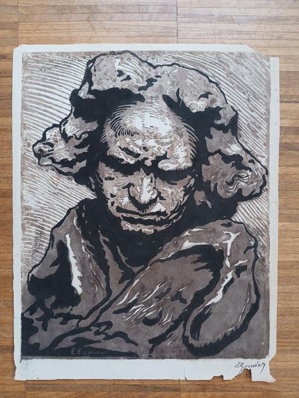 Oude houtgravure gesigneerd Ernest Gomier (1887-?), Antiquités & Art, Enlèvement ou Envoi