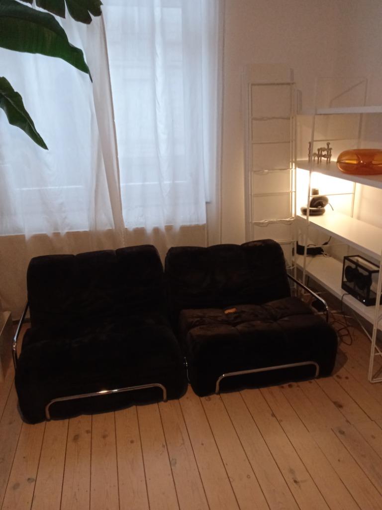 Deux fauteuils chauffeuses vintage chrome velours, Maison & Meubles, Fauteuils, Enlèvement, Utilisé, Tissus