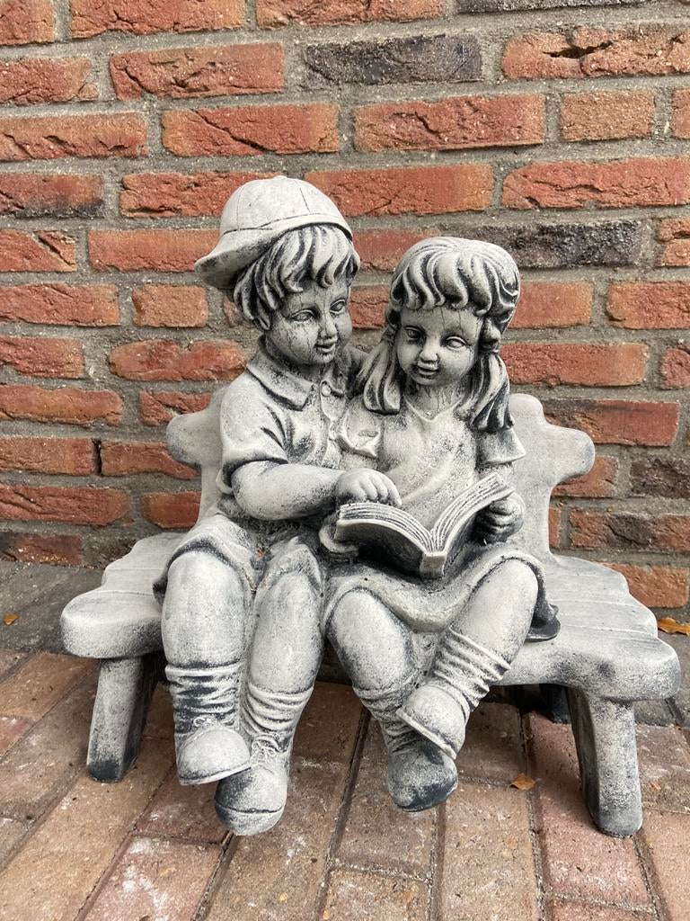Kinderen op Bankje, Jardin & Terrasse, Statues de jardin, Neuf, Homme, Béton, Enlèvement