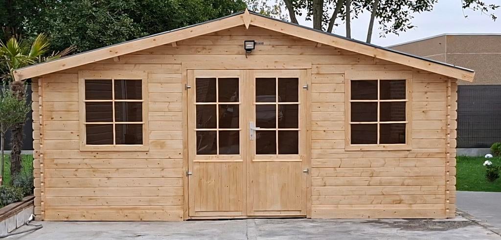 Nieuw chalet met houten schuur 18m2 of 16m2, Ophalen, Nieuw, Hout, Tuinhuis