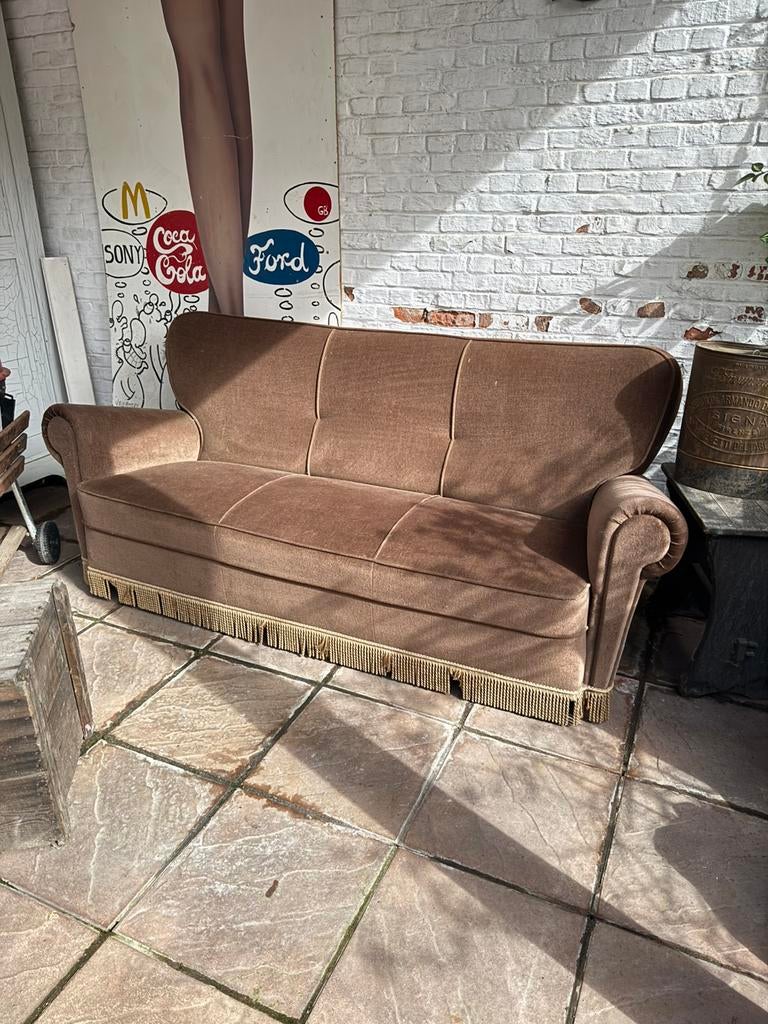 Oude vintage bruine zetel gratis, Ophalen, Zo goed als nieuw