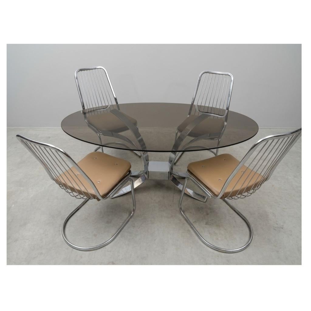 Vintage eetset Belgochrom & Rinaldi, Enlèvement, Utilisé, Space age vintage, 4 à 6 chaises