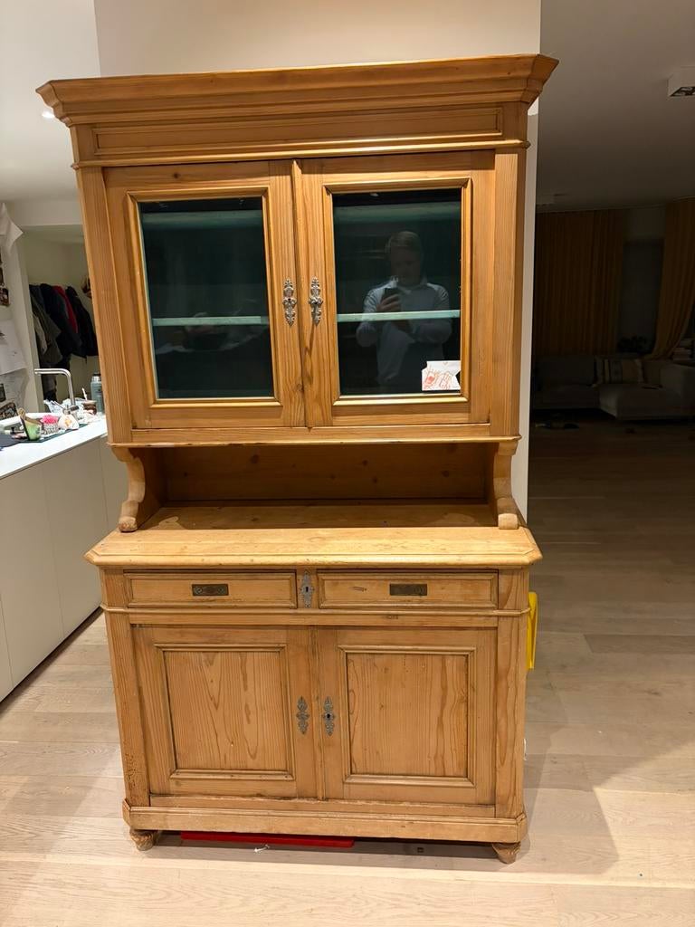 houten buffetkast / vitrinekast, Huis en Inrichting, Kasten | Buffetkasten, Ophalen, Gebruikt, 100 tot 150 cm, Landelijk
