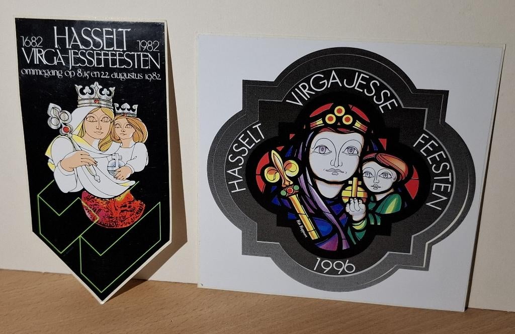 Soirées Virga Jesse à Hasselt 1982 et 1996. 2 autocollants, Collections, Enlèvement ou Envoi