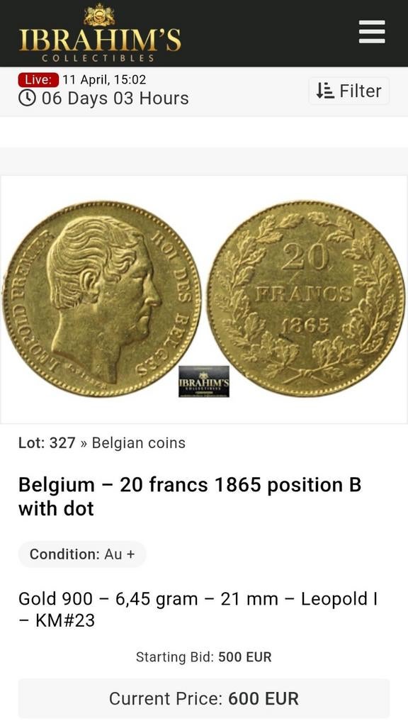 Diverse Gouden munten op onze komende veiling, Postzegels en Munten, Ophalen of Verzenden