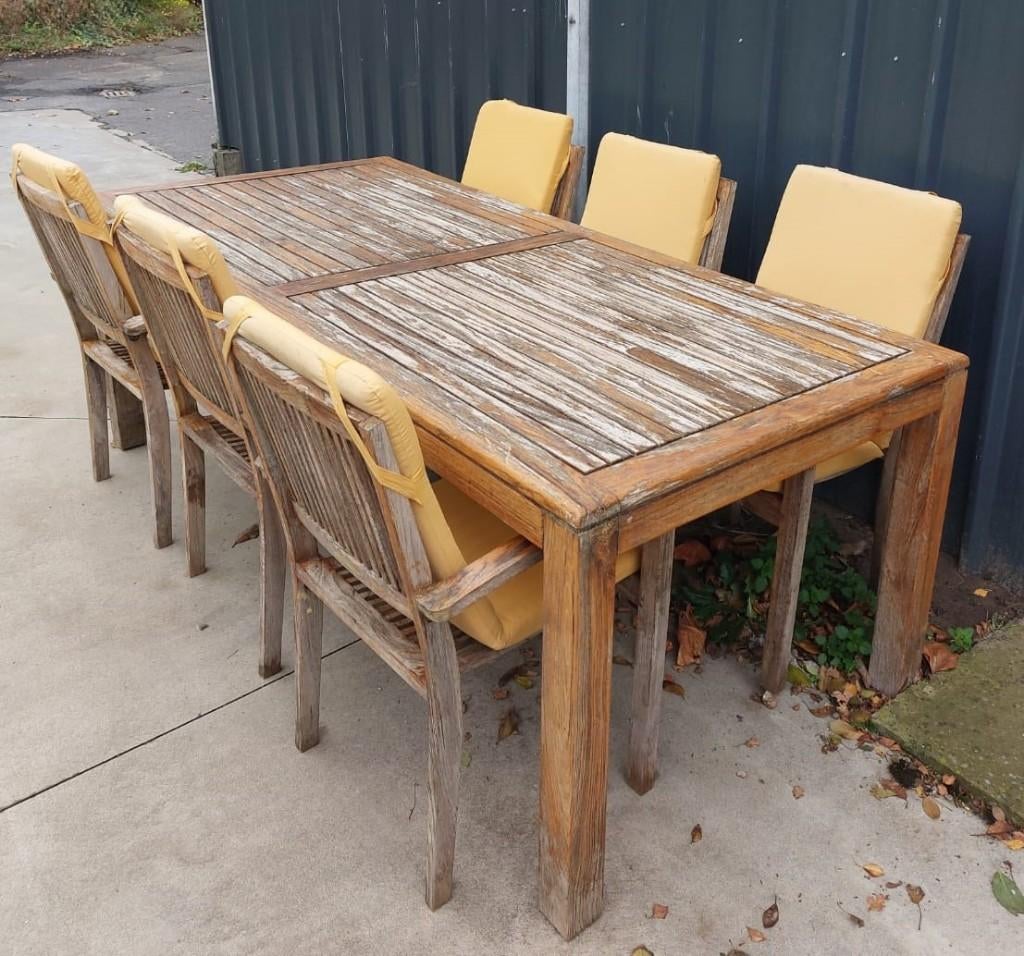 Teak tuinset 6 personen., Ophalen, Gebruikt, 6 zitplaatsen, Teakhout