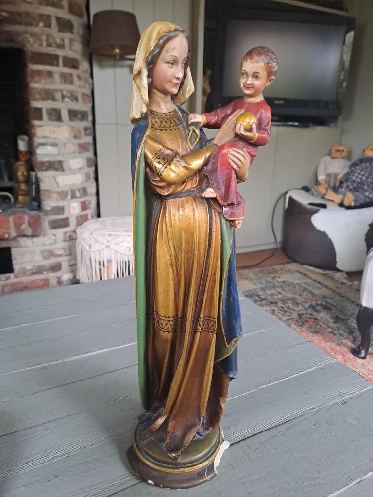 Oude, gipsen madonna 45 cm hgte, Antiek en Kunst, Antiek | Religieuze voorwerpen, Ophalen