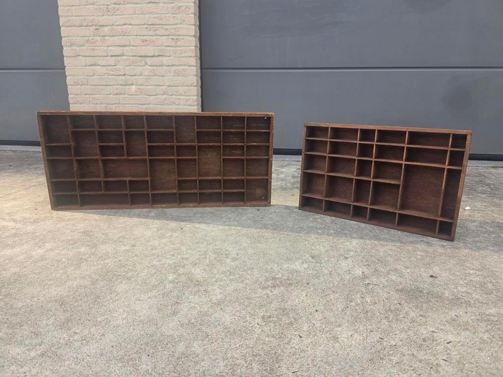 2 boîtes aux lettres vintage, bacs d'imprimante en bois, déc, Industriel, Enlèvement ou Envoi, Utilisé