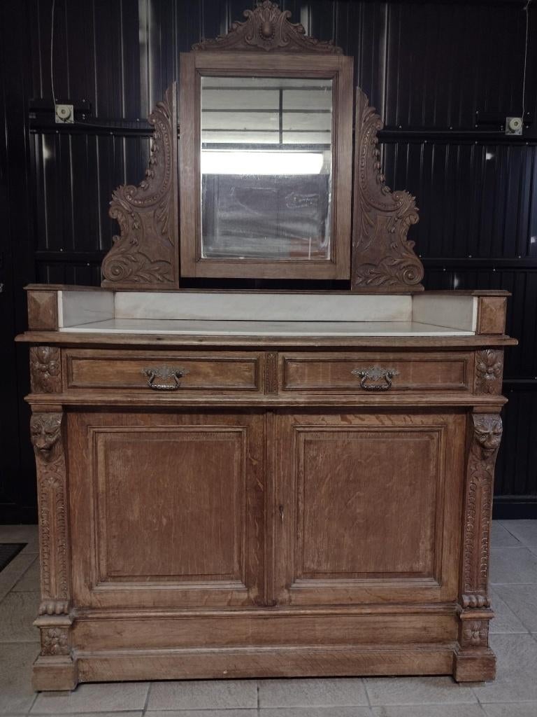 Massief eiken commode met spiegel, Antiek en Kunst, Ophalen