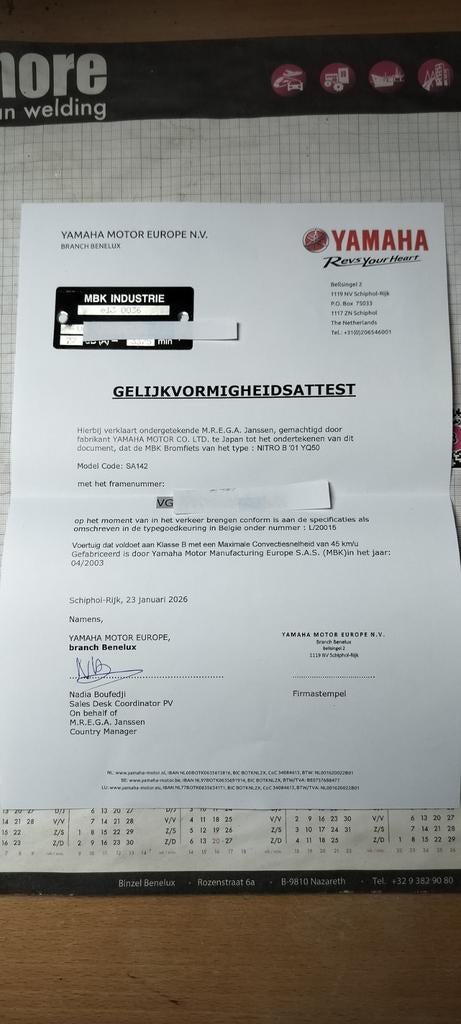 Yamaha Aerox/MBK Nitro papieren b klasse, Fietsen en Brommers, Scooters | Yamaha, Ophalen