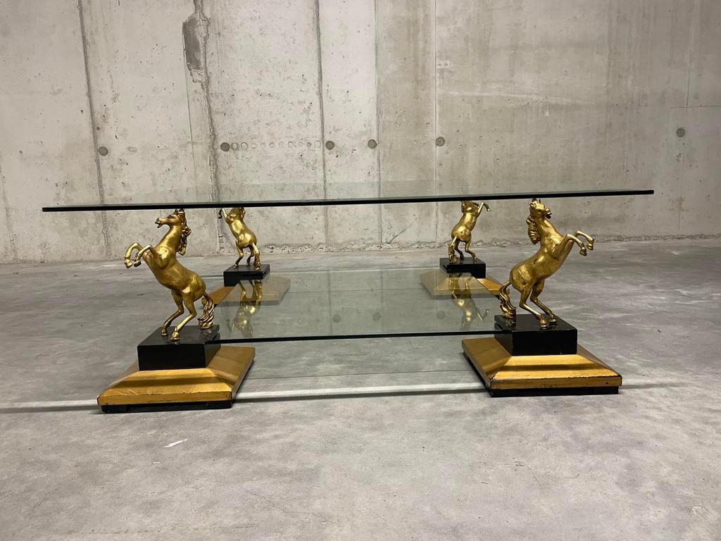 Vintage tafel met bronzen paarden, Verzamelen, Ophalen of Verzenden, Gebruikt