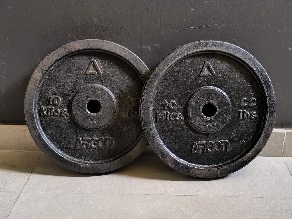 2 x 10kg Halterschijven van Argon (30mm)., Sport en Fitness, Ophalen, Gebruikt, Benen, Halterschijven