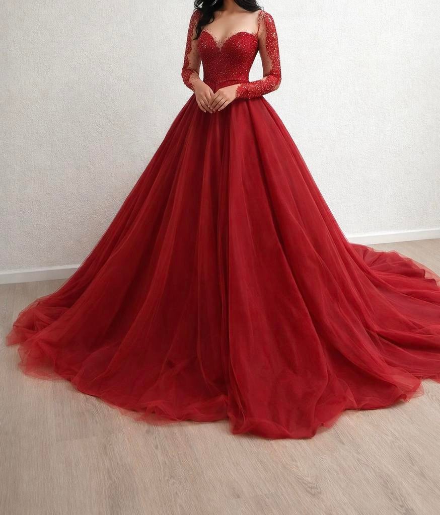 Rode prinsessen galajurk – nieuwstaat – maat S, Verzenden, Zo goed als nieuw, Rood, Trouwjurk