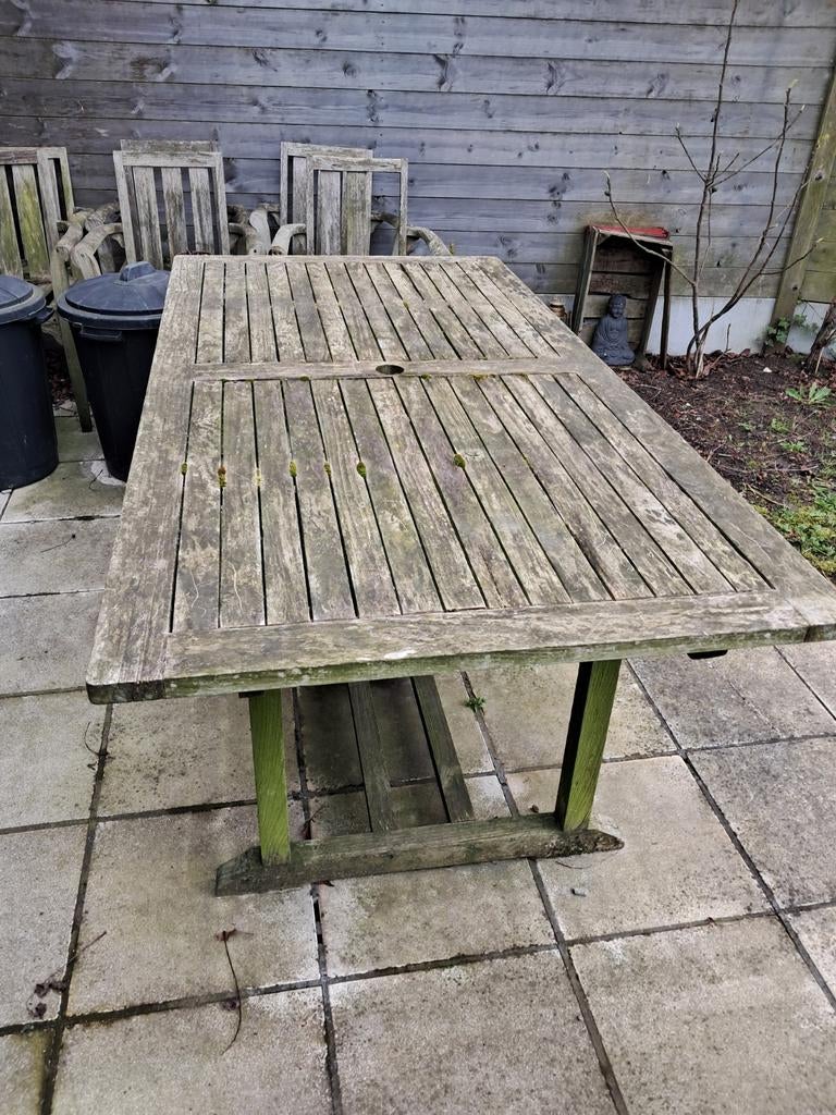 Oude teak tafel en stoelen, Tuin en Terras, Ophalen, Hout