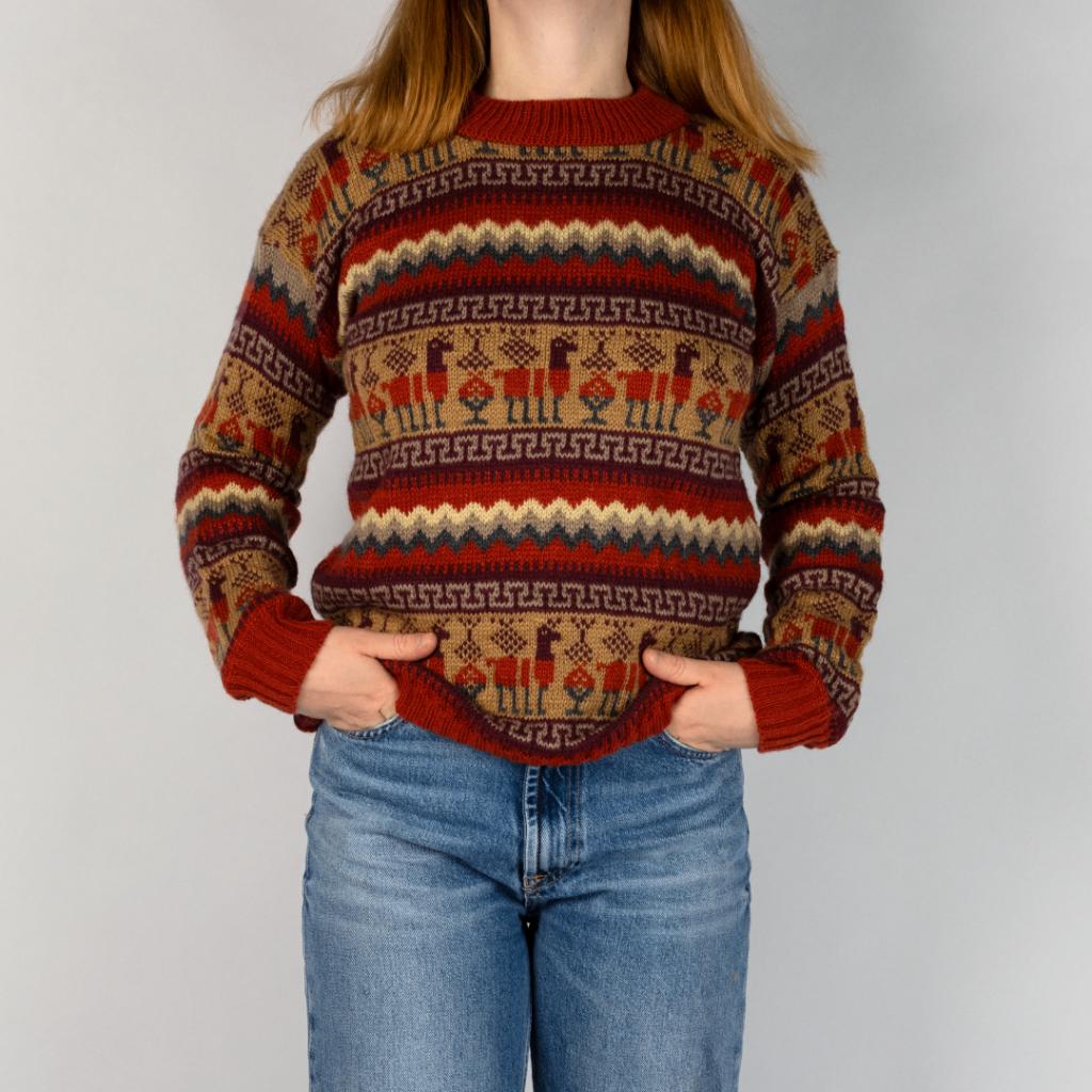 Alpaka Trui Rood met Patroon Maat M uit Peru (S;M;L), Verzenden, Nieuw, Rood, ANDERE