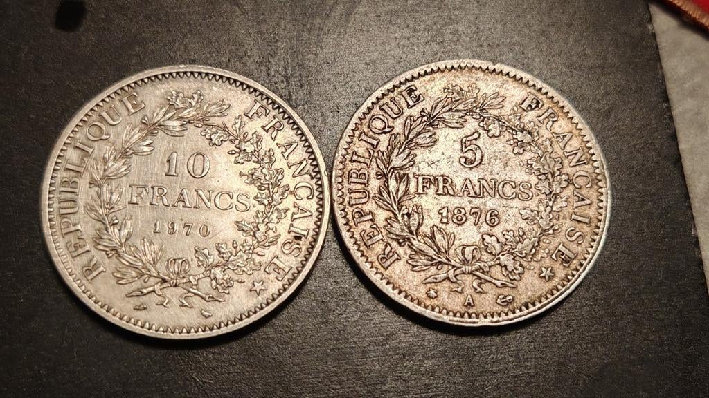 5 Francs 1876A+10 Francs 1979,Zilver Hercoules.., Postzegels en Munten, Ophalen of Verzenden, Frankrijk, Setje, Zilver