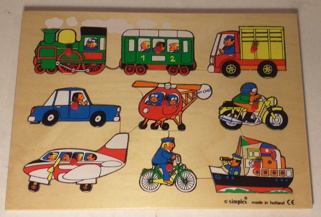 Simplex inlegpuzzel - voertuigen, Kinderen en Baby's, Ophalen of Verzenden, Minder dan 10 stukjes, Van hout