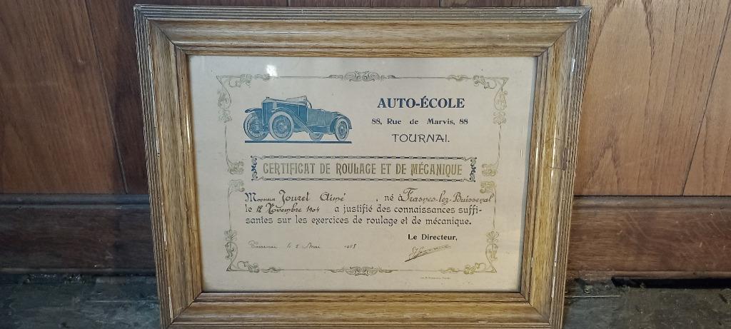Permis de conduire ancien, Tournai,1928, 44x34, n169, Antiquités & Art, Art | Eaux-fortes & Gravures, Enlèvement ou Envoi