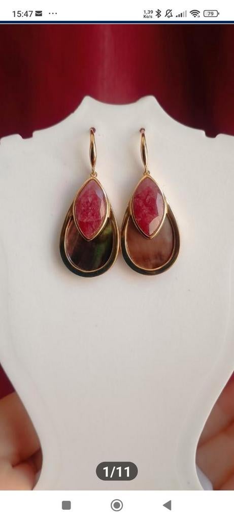 Magnifiques boucles d'oreilles en argent avec rubis, Bijoux, Sacs & Beauté, Boucles d'oreilles, Neuf, Avec pierre précieuse, Jaune