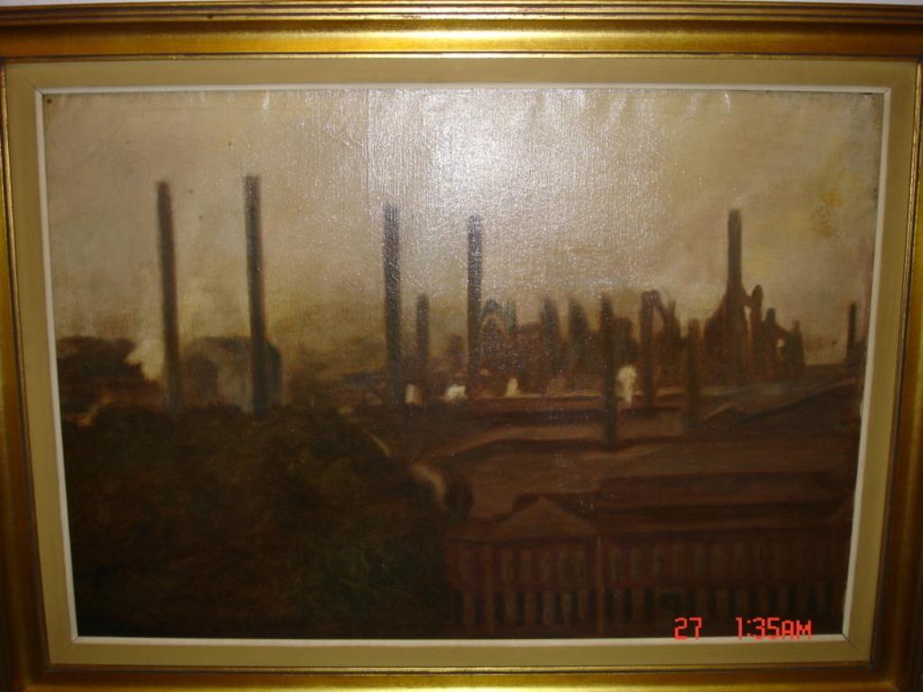 Huile sur toile "Usines et château Cockerill à Seraing" 1927, Enlèvement