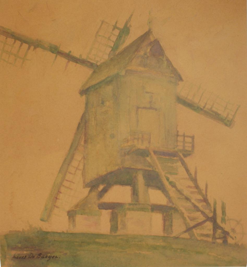 Louis De Saeger (1908-1988): Molen (38 x 42 cm), Antiek en Kunst, Kunst | Schilderijen | Klassiek, Ophalen of Verzenden